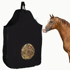 Bolsa de heno para caballos, de tela Oxford negra, para alimentación lenta, para uso en establos. - Product Image 1