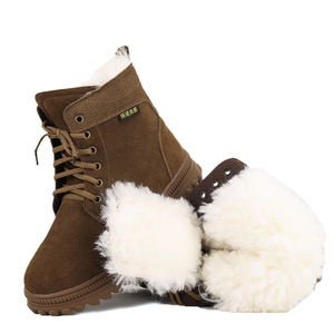 Men's Winter Snow <b>Boots</b> <b>Leather</b> Fur Lined Mid Heel Front Lace Solid Color Warm <b>Work</b> <b>Boots</b> - Product Image 1