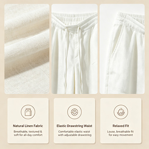 <span class=keywords><strong>Pantaloni</strong></span> in <span class=keywords><strong>Lino</strong></span> Leggeri Personalizzati OEM per Donne, Vita Alta, Vestibilità Ampia, <span class=keywords><strong>Pantaloni</strong></span> Estivi Casual Oversize su Misura per Signore - Product Image 3