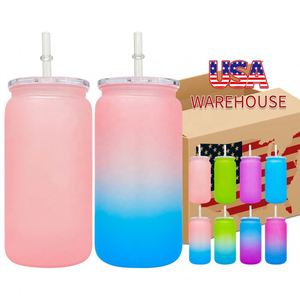 PET Kids Unbreakable Can Shaped <b>Cups</b> with pp Lid and Straw for Iced Coffee Ombre Colored 16oz <b>Plastic</b> <b>Cup</b> - Product Image 1