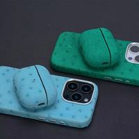 Casing Ponsel Kulit Asli Mewah Bermotif Burung Unta untuk SE/XR/12-17 dengan Dompet Anti Benturan & Pelindung Layar