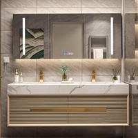 Facile à installer contenir intelligent led désembuage miroir armoire intelligent capteur lumière blanc robinet salle de bain vanité avec lavabo