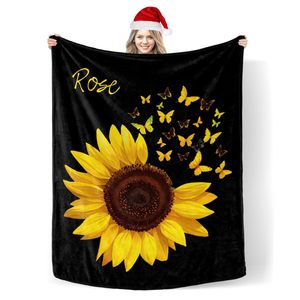 Couverture en flanelle à motifs de papillons et de tournesols, couverture de sieste, résistante à la décoloration, légère, pour les voyages et le camping - Product Image 5