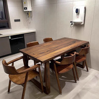 Ensemble table et chaises en bois massif de noyer sud-américain, table longue, table basse pour salon, bureau d'étude, table à manger, poste de travail