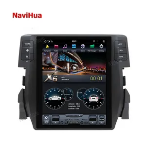 NaviHua 10.4 인치 수직 스크린 DVD 플레이어 GPS 네비게이션 멀티미디어 시스템 스테레오 자동차 라디오 테슬라 스타일 혼다 시빅 2016