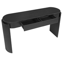 Table console d'entrée moderne avec rangement, construction en bois massif, finition en bois naturel et design cannelé