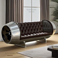 Canapé en cuir véritable avec rivet en aluminium de style industriel Mobilier design personnalisé pour bar à whisky Maison Meubles en cuir véritable