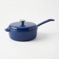 Casserole en fonte émaillée bleue E-TOP, magnifique, 2,7 L (2,8 QT), pour la cuisine, antiadhésive, vaisselle