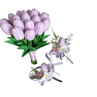 Paviliun Artistik Buket Tulip Sutra Ungu Buatan Tangan Model SH275 Buket Pengantin Pria Wanita Korsase Pesta Tamu Bunga