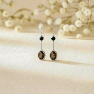 Natural Smoky Quartz Black Obsidian <b>Dangle</b> <b>Earrings</b> Elegant Oval Round Gemstone <b>Earrings</b> in 925 Sterling Silver or <b>Gold</b> Filled - Product Image 4
