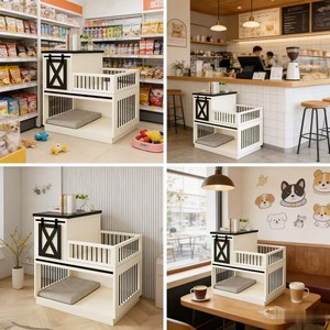 Cross-<b>border</b> design source factory direct supply of wooden square double-layer pet cage with <b>fence</b> bedside table style - Product Image 1