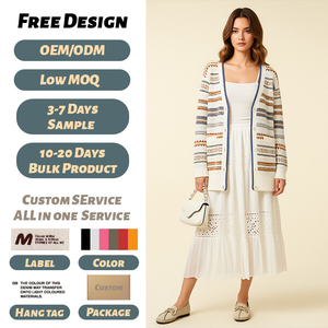 Elegante <span class=keywords><strong>Cardigan</strong></span> Lavorato a Maglia a Righe con Blocchi di Colore, Scollo a V, Maniche Lunghe, Casual da Donna per l'Autunno e l'Uso Quotidiano - Product Image 1