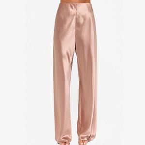 Fabricación de Ropa China, <span class=keywords><strong>Pantalones</strong></span> Anchos de Satén Personalizados para <span class=keywords><strong>Mujer</strong></span>, Color Champán, <span class=keywords><strong>Pantalones</strong></span> Largos Casuales de Satén para <span class=keywords><strong>Mujer</strong></span> - Product Image 1