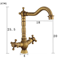 Robinet de lavabo d'eau chaude et froide, mitigeur de style européen rétro spirale robinet de cuisine en laiton de cuivre antique