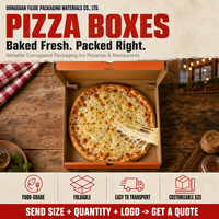 Boîte à pizza pliable en pulpe moulée ondulée kraft écologique, impression quadricolore avec pelliculage mat et découpe.