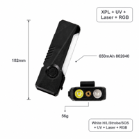 Lampe torche multifonctionnelle 4 en 1 EDC 400LM 365nm UV Laser rouge Lumière RGB Clip magnétique Rechargeable par USB-C Lampe de poche