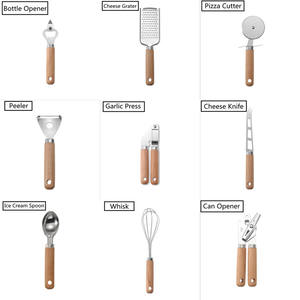 Ensemble d'ustensiles de cuisine avec poignée en bois en acier inoxydable, 9 pièces, gadgets, nouveauté - Product Image 2