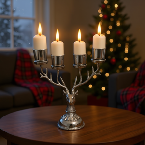 Silver Reindeer Candle Holder Ornament, Metal <b>Christmas</b> Decor, Traditional Festive Decoration for Holiday <b>Table</b> <b>Centerpiece</b> - Product Image 2