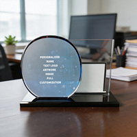 Trophée en cristal personnalisé Neelpure 186521 à double panneau avec base noire, illustration de marque sur mesure, plaque personnalisée pour la reconnaissance professionnelle