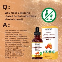 Gouttes liquides de racine d'ashwagandha en marque propre pour le stress, le calme, la relaxation et l'humeur, complément alimentaire pour adultes