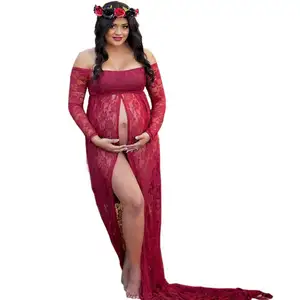 2021 gaun Maxi renda tanpa tali gaun kehamilan seksi properti fotografi halus gaun hamil Maxi untuk gaun pemotretan