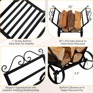 DB Rustproof Steel Fireplace <b>Log</b> Holder with Wheels Decorative Firewood <b>Rack</b> for Storage - Product Image 5