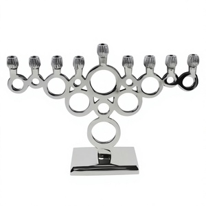 Modern Metal Menorah Candle Holder Decorative Candelabra for Jewish Hanukkah Religious <b>Activities</b> Home <b>Table</b> Display - Product Image 1