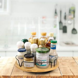 Wooden <b>Spice</b> <b>Rotating</b> Storage <b>Rack</b> Round Turntable Kitchen Countertop Organizer Standing Type Multipurpose - Product Image 1