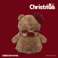 Peluche d'ours en peluche super douce de haute qualité avec écharpe, oreilles mobiles, taille et couleur personnalisables, cadeau de Noël
