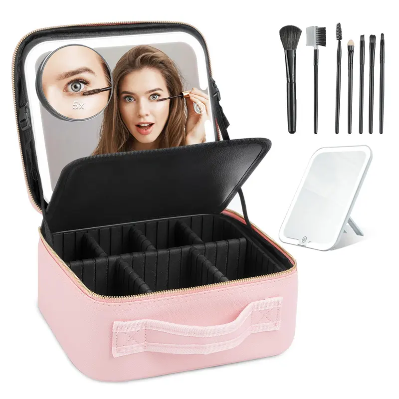 Nieuwe Stijl Make-Up Tas Met Licht Up Spiegel Reizen Make-Up Treinkoffer Met Spiegel Van Led Licht Draagbare Make-Up Case Tas