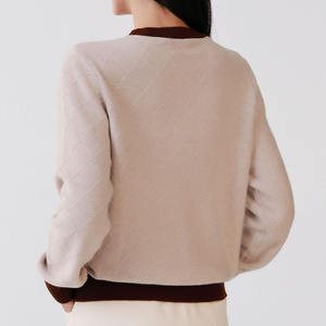 Suéter Cárdigan de Lana 100% Tejido con Bloques de Color en Contraste, Estilo Parisino de Lujo para Mujer, OEM ODM, para Primavera - Product Image 3