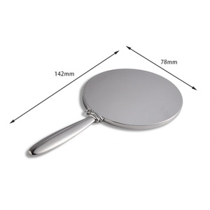 On Sale Round Silver Engraved Small Vanity Makeup <b>Compact</b> Hand <b>Mirror</b> with PU Pouch - Product Image 5