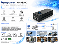 Injecteur PoE OEM/ODM 30W, entrée 90~264Vac, sortie 48Vdc/0.6A, multi-ratios 10G/5G/2.5G/1G, 802.3af/at, pour ordinateurs de bureau, caméras IP et téléphones, certifié CE FCC UL
