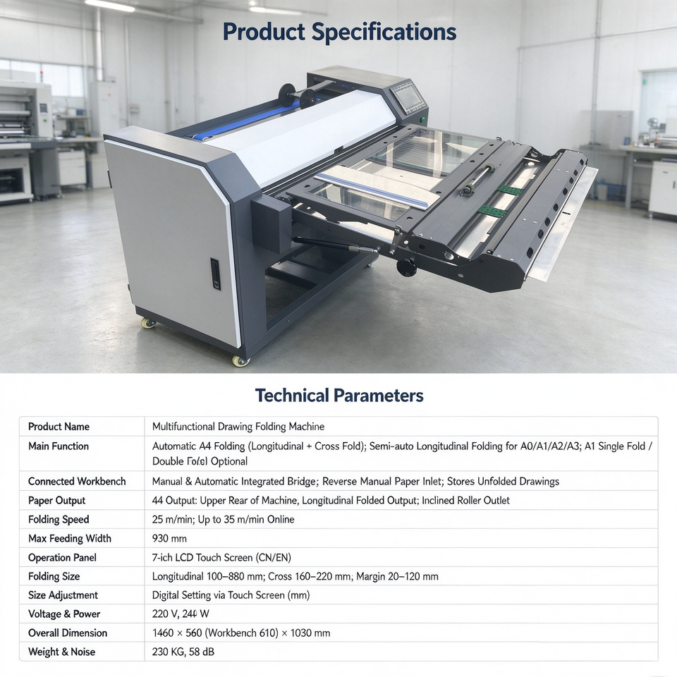 Office Paper Folding Machine A4 Drawing Folder Semi Automatic Space ...