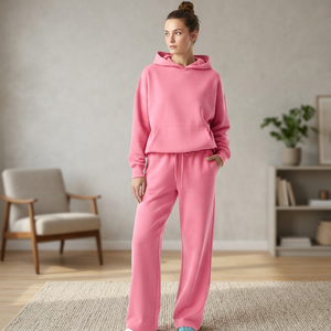 Ensemble unisexe réversible imprimé décontracté hiver, séchage rapide, respirant, 100% coton molletonné, sweat à capuche oversize et jogging avec strass - Product Image 1