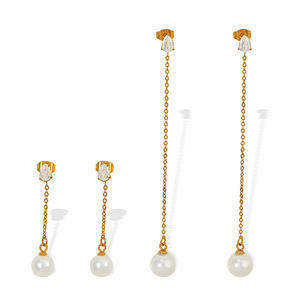 Pendientes colgantes con cadena de oro y perlas de imitación, joyería para fiestas EH524 EH525 - Product Image 5