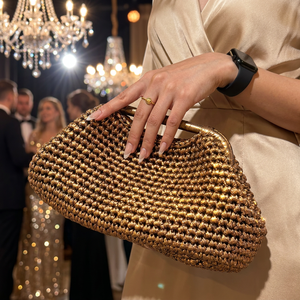 Borsa Clutch <span class=keywords><strong>di</strong></span> <span class=keywords><strong>Lusso</strong></span> <span class=keywords><strong>in</strong></span> Filato Metallico Lavorata all'Uncinetto, Pochette da Sera con Paillettes Fatte a Mano e Catena per Donna, Borsa Personalizzata per Matrimoni e Feste - Product Image 1