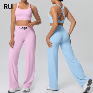 RUIQUWIN Wholesale Women's Solid Breathable Gym Clothes Sexy Backless Sports Bra High Waist Yoga Pants Yoga Set Fitness Training - Product Image 1