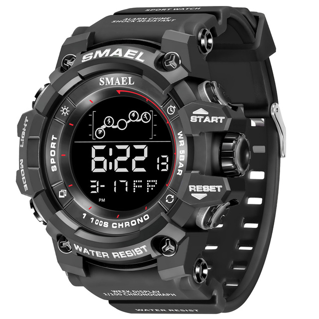 SMAEL Men's 8082 Sports Digital Wrist Watch LED Display 50 Bar Water Resistance Shock Resistant Stop Alarm Features Plastic ABS