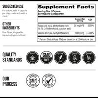 L-Méthylfolate 5-MTHF 15mg Plus Méthyl B12 Forme Active Capsules Végétaliennes Faible Teneur en Sucre Soutien Cérébral, Humeur, Cœur et Nerfs Complément Alimentaire