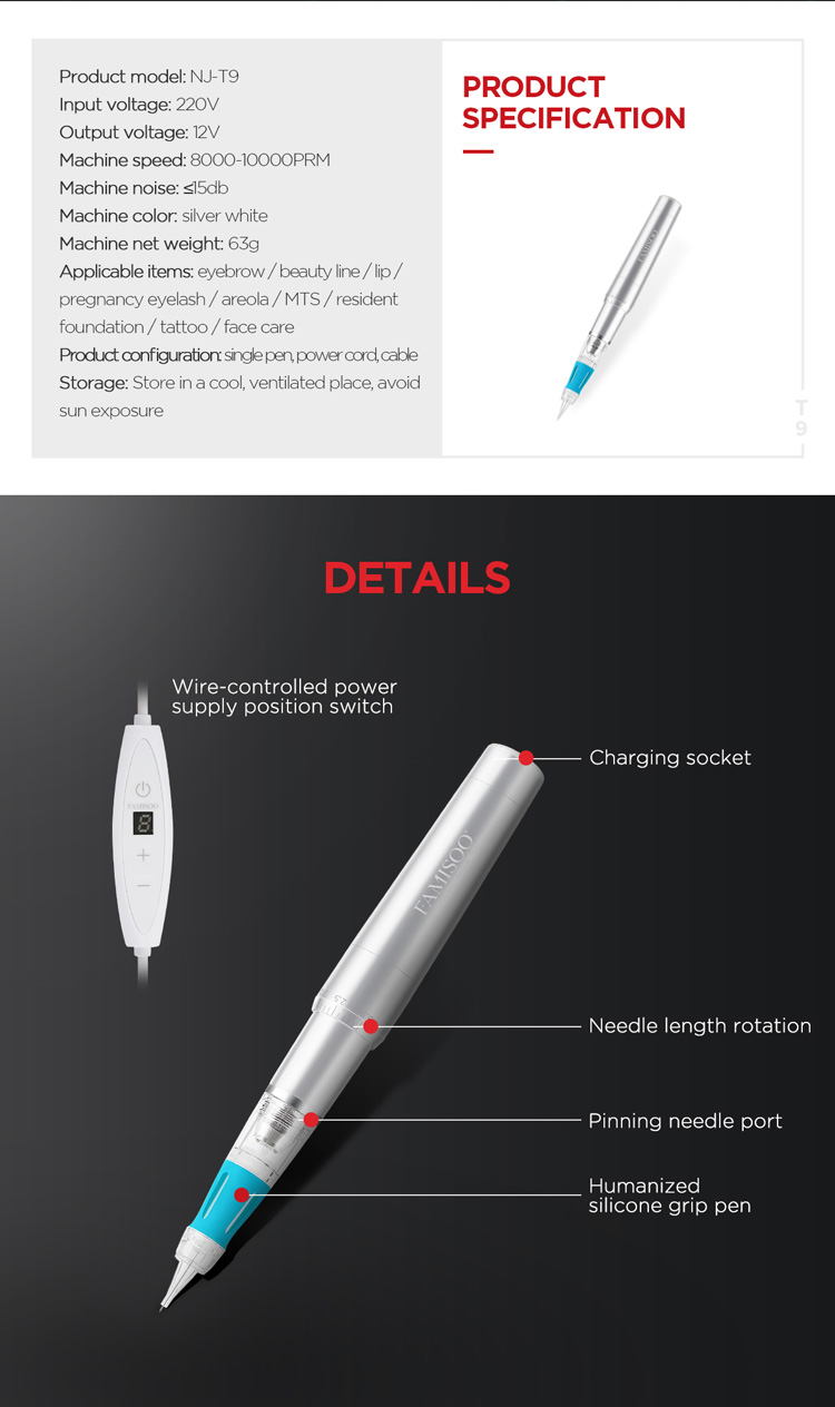 FAMISOO Permanent Makeup Machine Micoblading Handpiece Pen for Eyebrows Tattoo