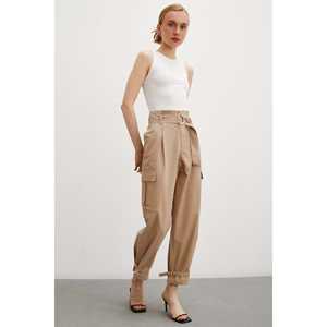 <b>Beige</b> <b>Cargo</b> Pants With Pockets High Waist Canvas <b>Trousers</b> For <b>Women</b> - Product Image 4