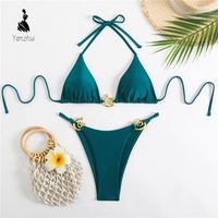 YZ Tersedia Ukuran S-L 2 Warna Atasan Segitiga Tanpa Jahitan Berlapis Ganda Solid Basic Set Bikini Dua Potong Wanita