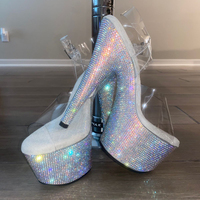 Chaussures de pole dance 17 cm, talons hauts pour strip-teaseuses, sandales sexy pour femmes, soirée, club, plateforme diamantée 7 pouces