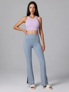 Aoyema Buttery yumuşak yüksek bel Flare pantolon dipleri Licras De Mujer spor Yoga 82% naylon 18% Licras Flared tayt kadın için