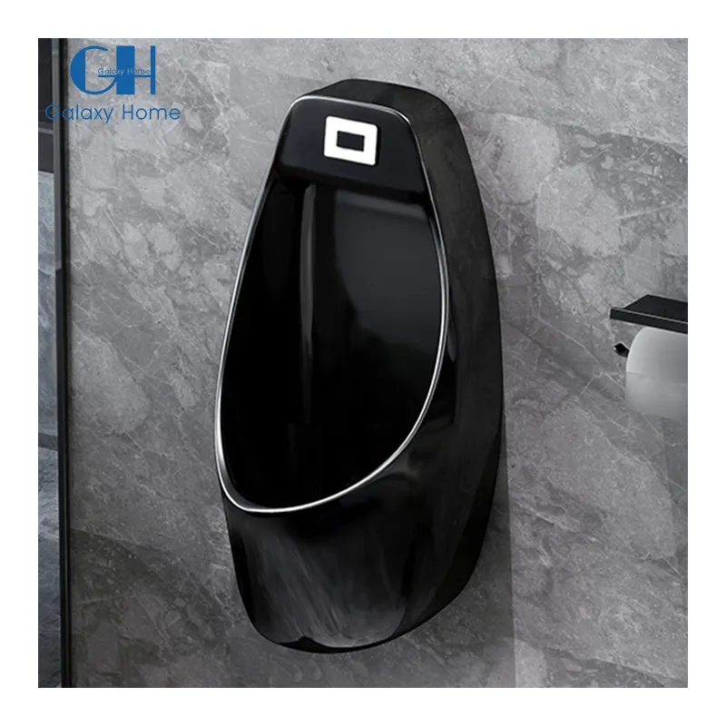 Schwarzes an der Wand montiertes männliches Urinal mit automatischem Sensor - Ideal für das Badezimmer der Männer als platzsparende Toilette