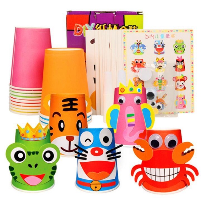 Children Christmas Gifts Kindergarten Crafts Material Kit Kids Paper Cups Sticker Game DIY Cup Set Toy