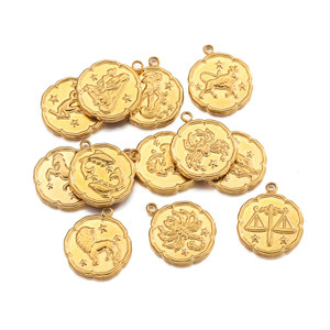 Colgante de Oro de 18K con Signo Zodiacal en PVD |   Medallón de las 12 Constelaciones para la Creación de Joyería DIY |   Impermeable, Hipoalergénico y Resistente a la Decoloración - Product Image 2