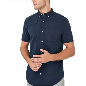 Custom Summer Slim Fit Turn-down Collar Solid Color Short Sleeve Business Casual Oxford Men's Shirts