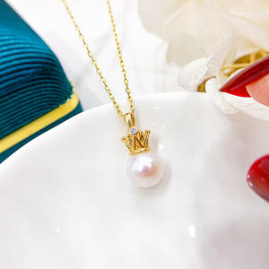 Colgante de Plata S925 con Cuentas Redondas de 8-12 mm, Collar DIY para Mujer con Corona de Oro Blanco y Diamante 30588, Accesorio - Product Image 1